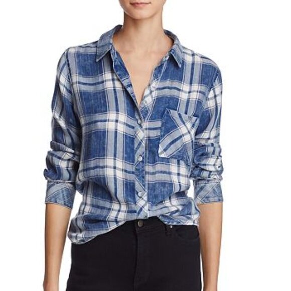 Rails Hunter Plaid Onyx Blue Button Down Shirt - Picture 1 of 8
